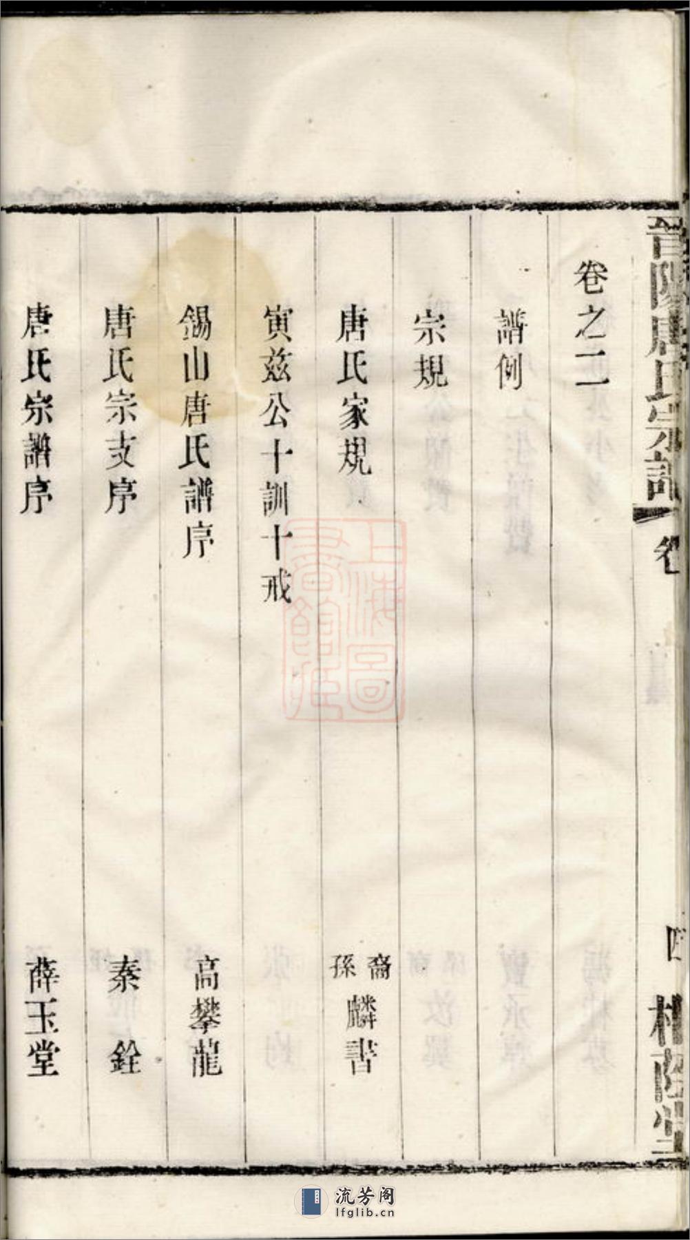 晋阳唐氏宗谱：二十一卷：[无锡] - 第20页预览图